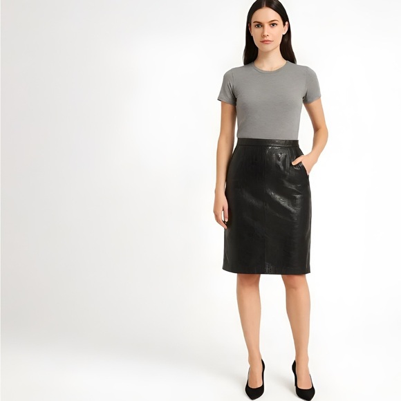Evan Davies Croc Embossed Leather Pencil Skirt Size 14 - Picture 3 of 11